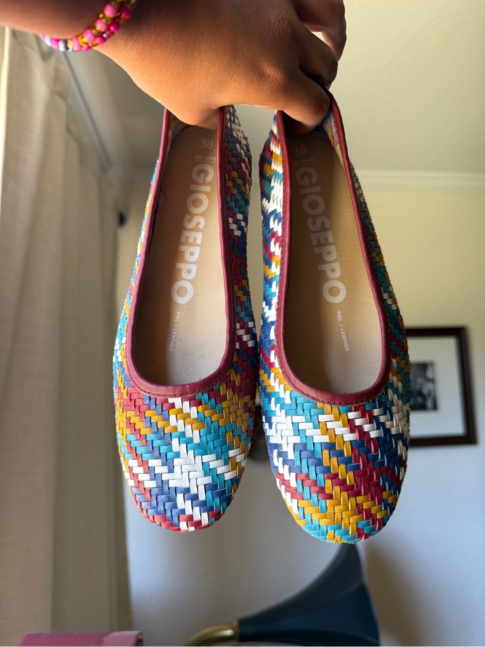 Gioseppo Multicolor Woven Ballet Flats - Teal, Yellow & Red